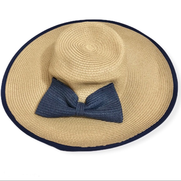 Coastal chic hat blue trim attached bow quiet minimalist capsule raw quiet lux - Picture 5 of 8